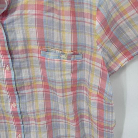 L.L. Bean Button Front Shirt Womens Plus 3X White Pastel Plaid 100% Cotton - Picture 3 of 9